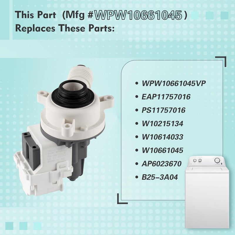 GREALTH W10661045 W10614033 Washer Drain Pump Assembly for Whirlpool Roper Maytag Kenmore Inglis Crosley Amana Admiral, Replacement Part W10215134 WPW10661045 3554974 AP6023670 PS11757016 EAP11757016 - Image 3